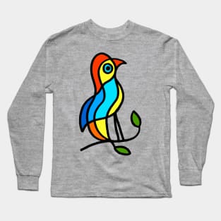 Color Bird on a Twig on Gray Long Sleeve T-Shirt